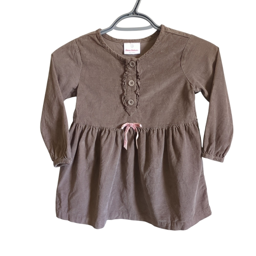 Hanna‎ Andersson Brown Corduroy Dress Girls Ruffled Long Sleeve Size 100 (US 4)